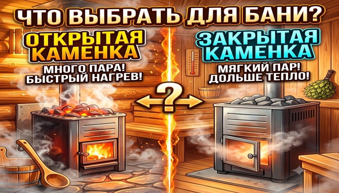 Открытая или закрытая каменка: что выбрать для бани
